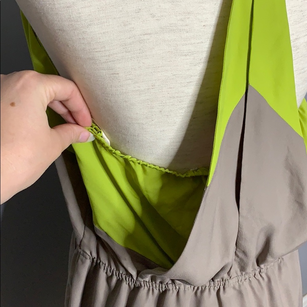 NWT BCBG Tan & Lime Green Mini Cut Out Dress Large - Picture 9 of 16